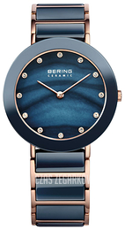 Bering Ceramic Niebieski/Stal w kolorze różowego złota Ø35 mm 11435-767