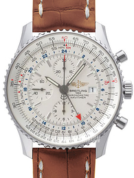 Breitling Navitimer World Srebrny/Skóra Ø46 mm A2432212-G571-754P-A20BA.1