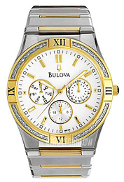 Bulova Diamond Biały/Stal w odcieniu złota Ø39 mm 98E100