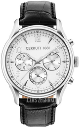 Cerruti 1881 Srebrny/Skóra Ø44 mm CRA107SN01BK