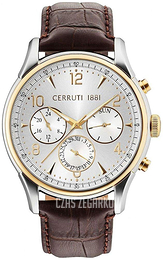 Cerruti 1881 Srebrny/Skóra Ø44 mm CRA107STG04BR