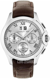 Cerruti 1881 Srebrny/Skóra Ø42 mm CRA189SN04BR