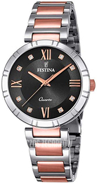Festina Mademoiselle Czarny/Stal w kolorze różowego złota Ø32 mm F16937-F