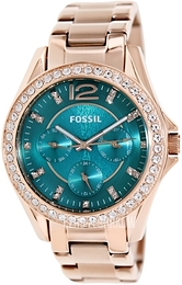Fossil Riley Niebieski/Stal w kolorze różowego złota Ø38 mm ES3385