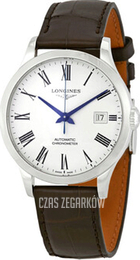 Longines Record Biały/Skóra Ø38.5 mm L2.820.4.11.2