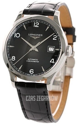 Longines Record Czarny/Skóra Ø38.5 mm L2.820.4.56.2