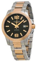Longines Conquest Czarny/18 karatowe różowe złoto Ø39 mm L3.676.5.56.7