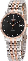 Longines Elegant Czarny/18 karatowe różowe złoto Ø34.5 mm L4.809.5.57.7