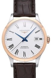 Longines Record Biały/Skóra Ø38.5 mm L2.820.5.11.2
