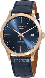 Longines Record Niebieski/Skóra Ø38.5 mm L2.820.8.92.2