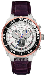 Nautica Chronograph Srebrny/Skóra Ø45 mm A14680G