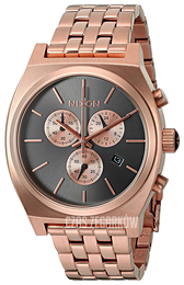 Nixon The Time Teller Szary/Stal w kolorze różowego złota Ø39 mm A9722046-00