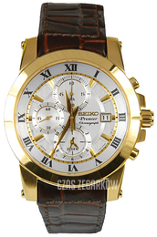 Seiko Premier Biały/Skóra Ø42 mm SNAF30