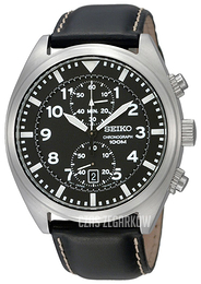 Seiko Chronograph Czarny/Skóra Ø42 mm SNN231P2