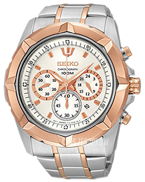 Seiko Chronograph Biały/Stal w kolorze różowego złota Ø45 mm SRW026P1