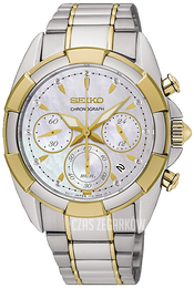 Seiko Chronograph Biały/Stal w odcieniu złota Ø36 mm SRW808P1