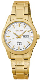 Seiko Solar Biały/Stal w odcieniu złota Ø28 mm SUT164P1