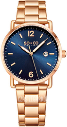 So & Co New York Madison Niebieski/Stal w kolorze różowego złota Ø38 mm 5512.3