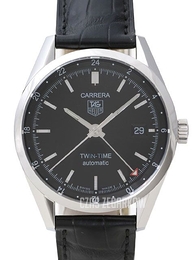 TAG Heuer Carrera Calibre 7 Twin Time Czarny/Skóra Ø39 mm WV2115.FC6180