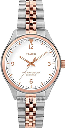 Timex Biały/Stal w kolorze różowego złota Ø34 mm TW2T49200