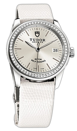 Tudor Glamour Date Srebrny/Skóra Ø36 mm 55020-SIDWLZS