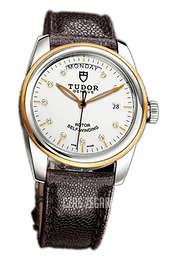 Tudor Glamour Day-Date Biały/Skóra Ø39 mm 56003-WDIDBRJLS