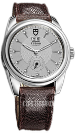 Tudor Glamour Double Date Srebrny/Skóra Ø42 mm 57000-SDIDBRJLSP