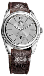 Tudor Glamour Double Date Srebrny/Skóra Ø42 mm 57000-SIDBRJLS