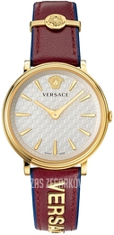 Versace V Circle Srebrny/Skóra Ø38 mm VE8101319