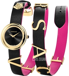 Versace V Flare Czarny/Skóra Ø29 mm VEBN00218