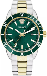Versace Greca Zielony/Stal w odcieniu złota Ø43 mm VEYCA0524
