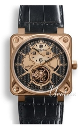 Bell & Ross Aviation Żółte złoto/Skóra 46x46 mm BR 01 Tourbillon Pink Gold And T