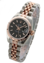 Rolex Lady Oyster Perpetual Czarny/18 karatowe różowe złoto Ø26 mm 179171/13