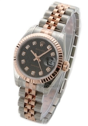 Rolex Lady Oyster Perpetual Czarny/18 karatowe różowe złoto Ø26 mm 179171/16