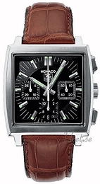 TAG Heuer Monaco Czarny/Skóra 38x38 mm CW2111.FC6178