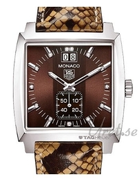 TAG Heuer Monaco Grande Date Diamond Dial Brązowy/Skóra 37.5x37.5 mm WAW1315.FC6217